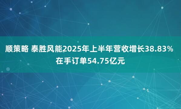 顺策略 泰胜风能2025年上半年营收增长38.83% 在手订单54.75亿元