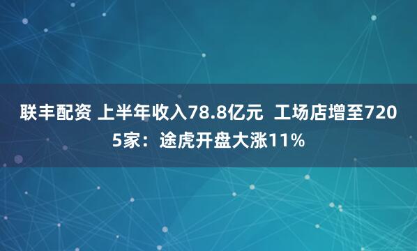 联丰配资 上半年收入78.8亿元  工场店增至7205家：途虎开盘大涨11%